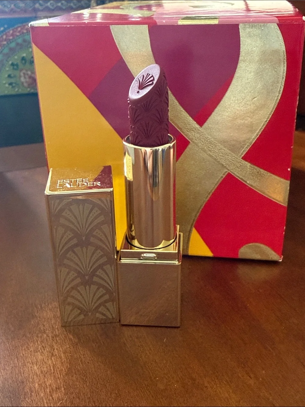Estee Lauder Embossed Deep Red Lipstick
